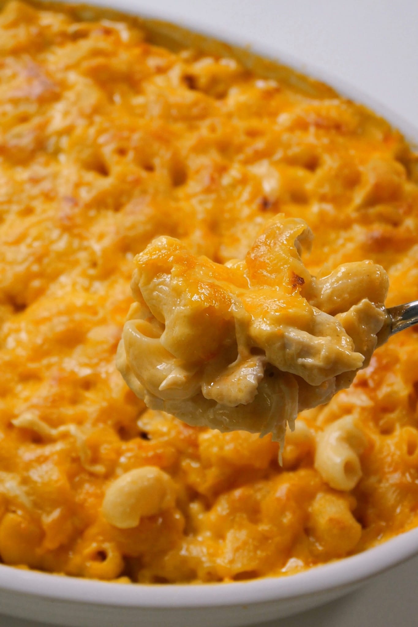 Protein-Packed Cheesy Baked Buffalo Chicken Mac + Cheese
