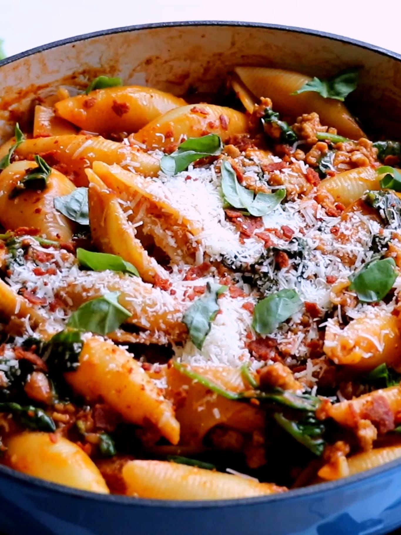 Chicken and Goat Cheese Pasta Bolognese with Crispy Pepperoni