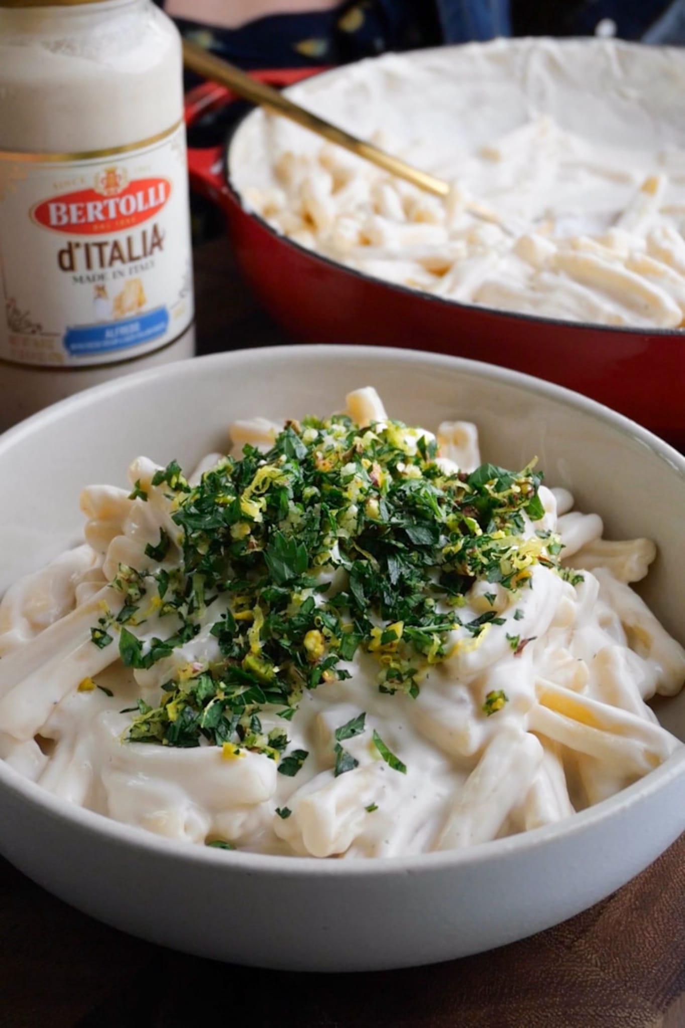 Lemony Ricotta Alfredo with Pistachio Gremolata