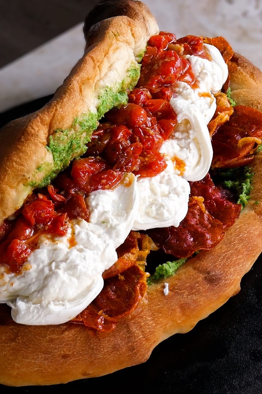 Pesto Prosciutto Caprese Pizza Sandwich